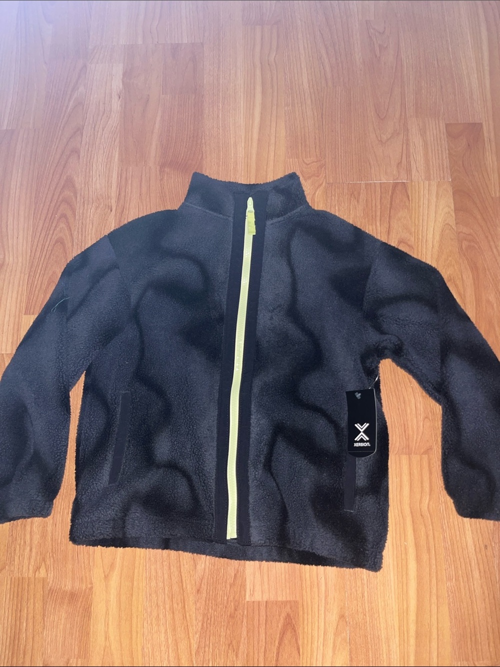 Xersion Kids Black Blur Fleece Jacket with Yellow Zipper